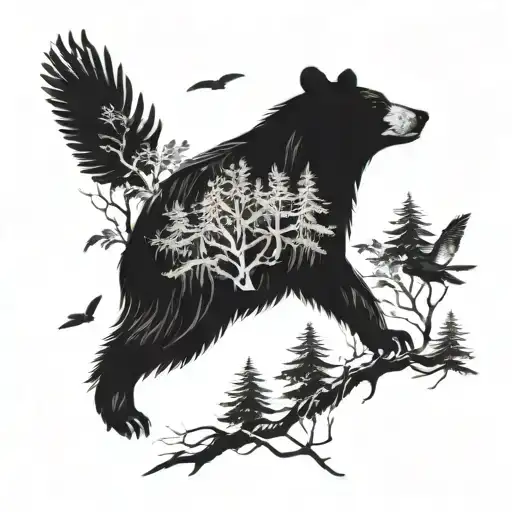 bear Forest and crow tattoo design idea