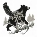 bear Forest and crow tattoo design idea
