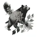 bear Forest and crow tattoo design idea