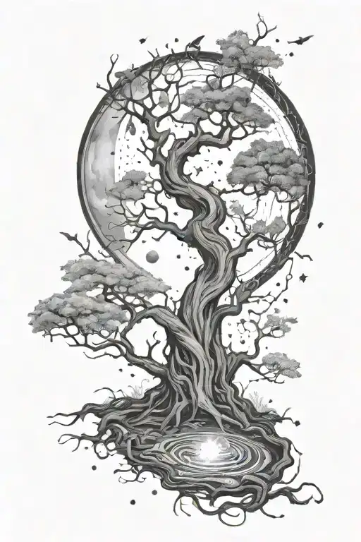 acotar dragon fine line night court solar system into tree roots into veins tattoo design idea