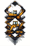 A geometric pattern incorporating elements of construction machinery like excavators and tractors tattoo design idea