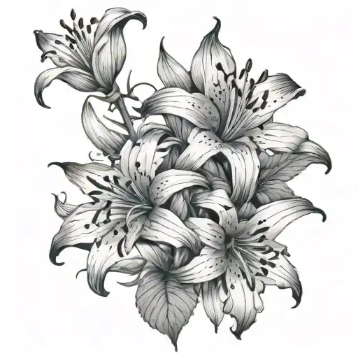 tiger lilies and Chinese hibiscus tattoo design idea