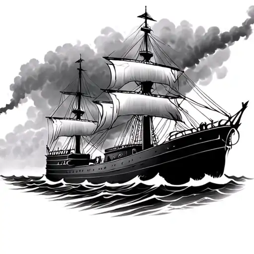 steam ship in a storm tattoo design idea