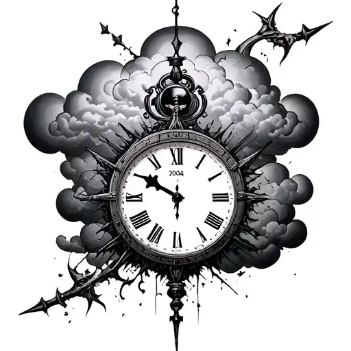  crass and cloud and clock and the year 2004 tattoo design idea