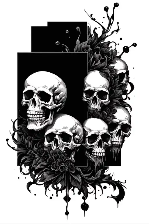 "Skulls around black square" "Skulls around black square" Coverup tattoo design idea
