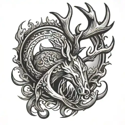 Antler deer fish hook water tattoo design idea