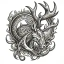 Antler deer fish hook water tattoo design idea