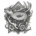 Antler deer fish hook water tattoo design idea