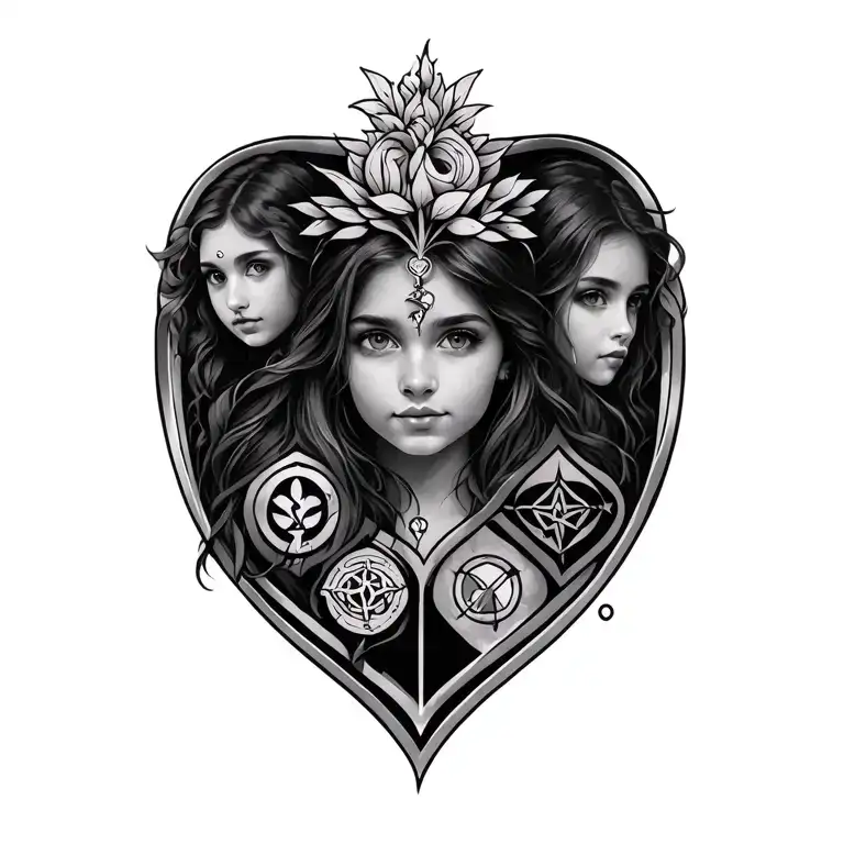 In memory of my daughter Kaylee and incorporating my daughters Cassandra and Ashley with protection symbols tattoo design idea