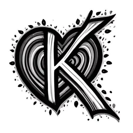 cursive K heart outline rainbow colored soundhole tattoo design idea