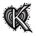 cursive K heart outline rainbow colored soundhole tattoo design idea