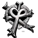 Chrome heart crosses on top and Isaiah 12:2: "Behold, God is my salvation; I will trust and not be afraid, for the LORD  tattoo design idea