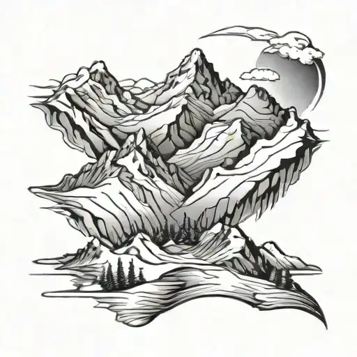 snow capped mountain range tattoo design idea
