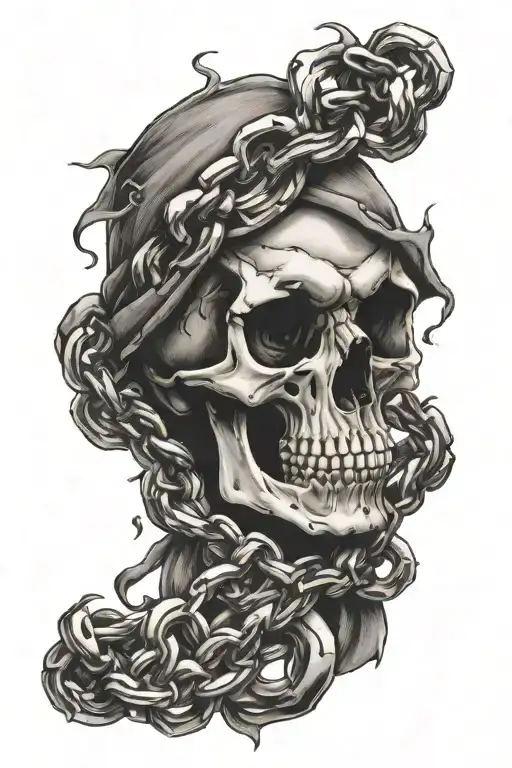 skull bones link chain tattoo design idea