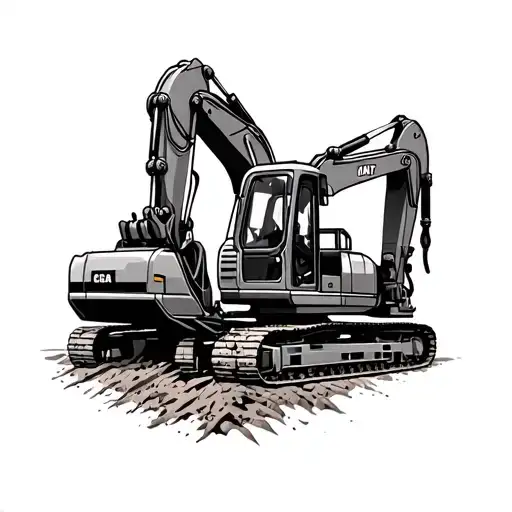 An intricate design featuring an excavator and a tractor working together on a construction site tattoo design idea