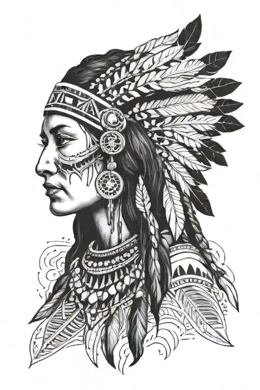 Native American in tribe lady portrait tattoo design idea