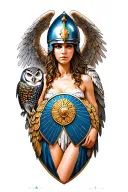 Deese Athena + her owl + Greek shield + Corinthian helmet + Angel wing tattoo design idea