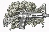 gloomy broccoli holding an AK 47 tattoo design idea