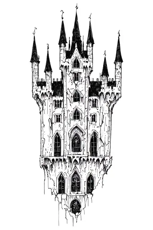 gothic castle crumbling tattoo design idea