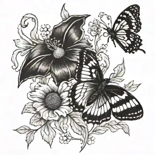 bundle of july and october birthflower with little butterfly on them and august 17 2007 in roman numerals on side tattoo design idea