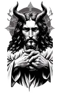 Jesus Christ holding hands with the devil tattoo design idea