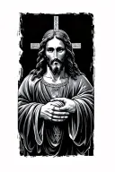 Jesus Christ holding hands with the devil tattoo design idea