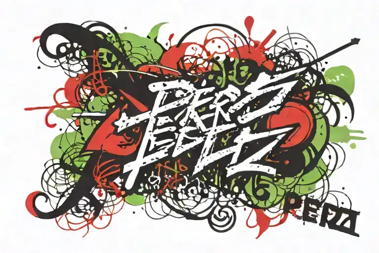 Write "Perez" on the forearm and make it red, black, and green. Write it in calligraphy.  tattoo design idea