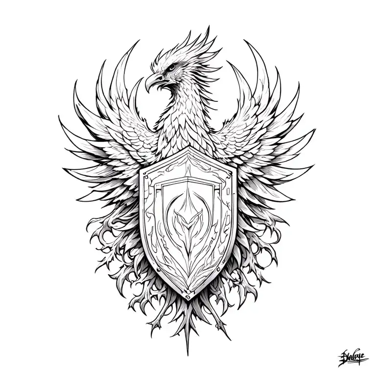 shield + phoenix tattoo design idea