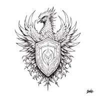shield + phoenix tattoo design idea