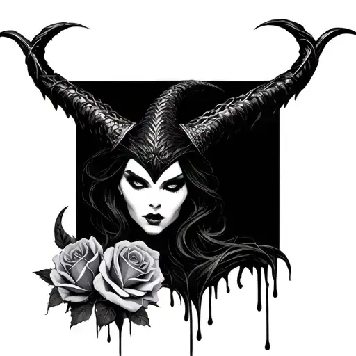 maleficent horns phoenix roses drip chains tattoo design idea