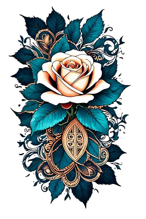 batik style surrounded on lining pattern of batik with unique symbols and it has rose in the middle tattoo design idea