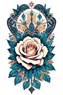 batik style surrounded on lining pattern of batik with unique symbols and it has rose in the middle tattoo design idea