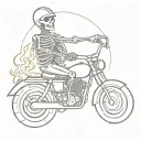 A sketch of a flaming skeleton riding a motorcycle with a guitar strapped to its back tattoo design idea