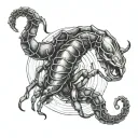 the fates spinning thread with a scorpion about to cut the thread tattoo design idea