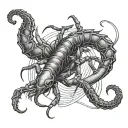 the fates spinning thread with a scorpion about to cut the thread tattoo design idea