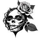 rose head with barb wire wrapped tattoo design idea