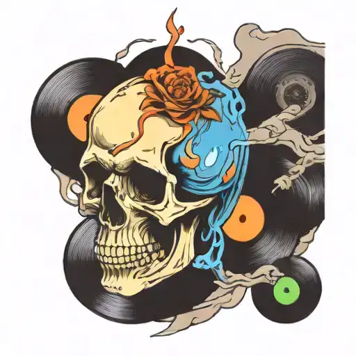 vinyl record melting skull instead tattoo design idea