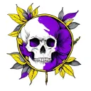 neo trad tatto purple and yellow tattoo design idea