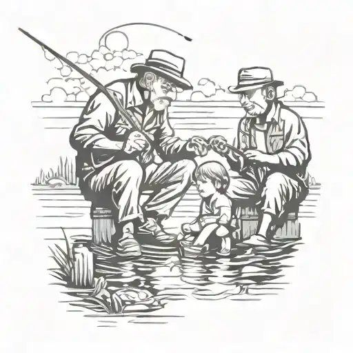 grandfather and grandson fishing  tattoo design idea