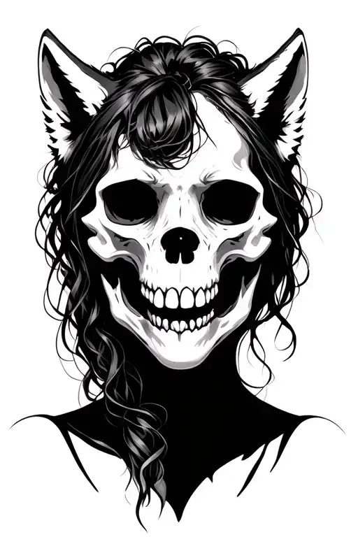 wolf skull woman depressed happy tattoo design idea
