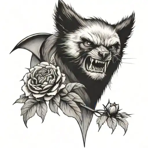 wolverine bat and carnation tattoo design idea