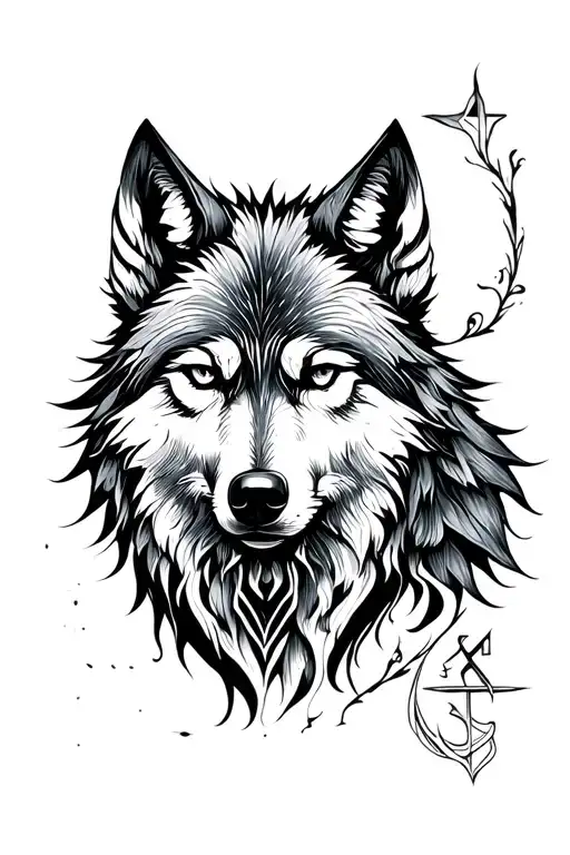 Nordic rune meaning wolf in sumi-e style tattoo design idea