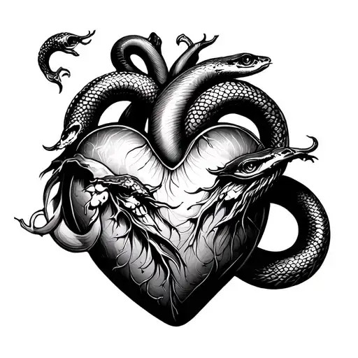 Asian-style snake heart tattoo design idea