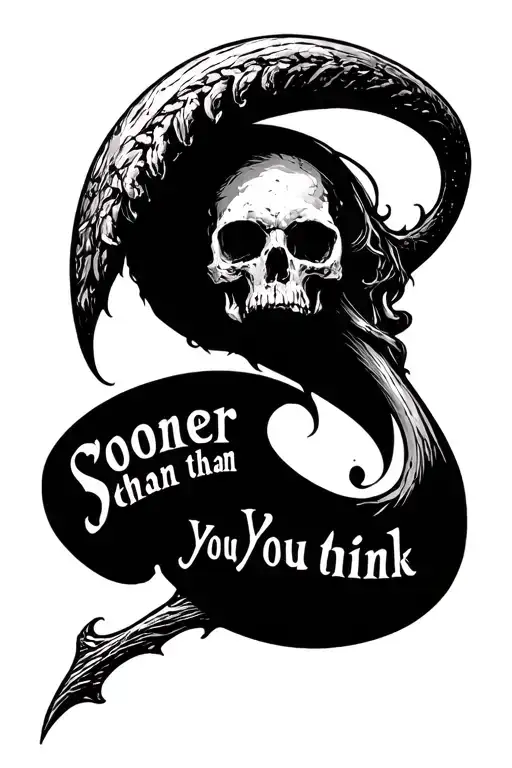 "Sooner than you think" scythe tattoo design idea
