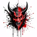 demon oni mask split in half tattoo design idea