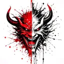 demon oni mask split in half tattoo design idea