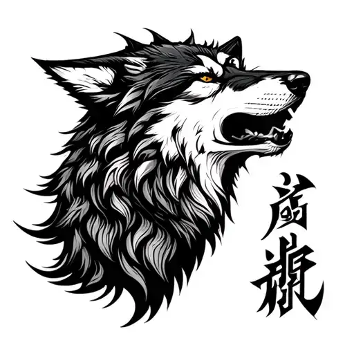 tengri symbol and a wolf howling tattoo design idea