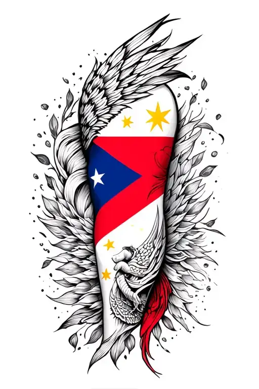 blackout arm sleeve with philippine flag morphing tattoo design idea