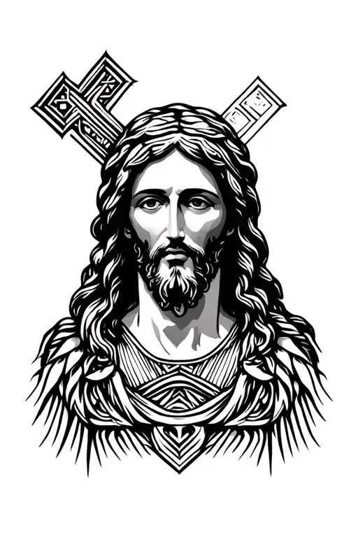 jesus face with a cross tattoo design idea