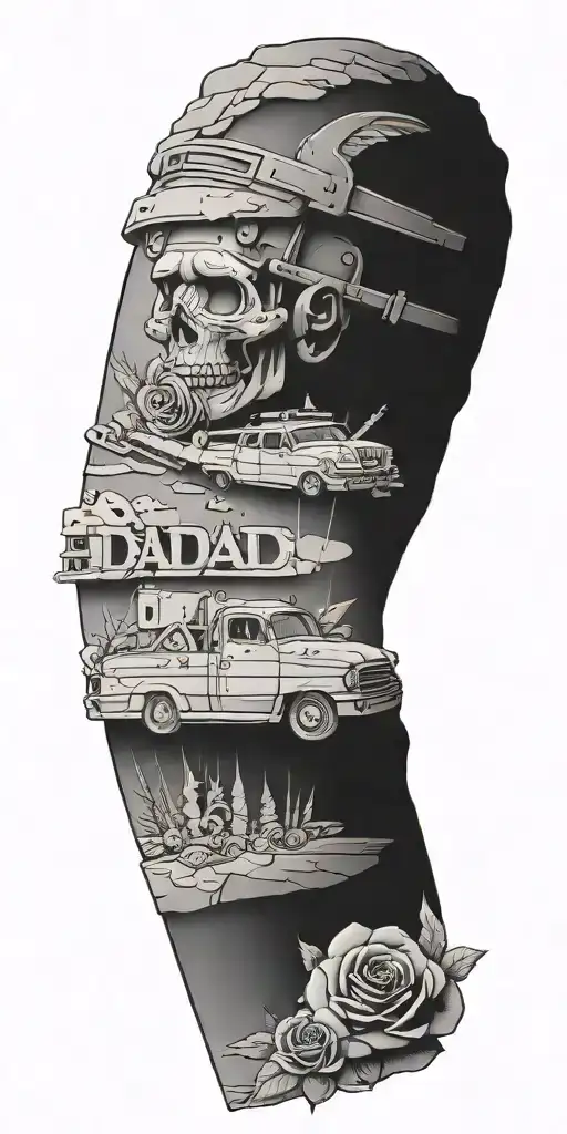 concrete construction for dad memorial tattoo design idea